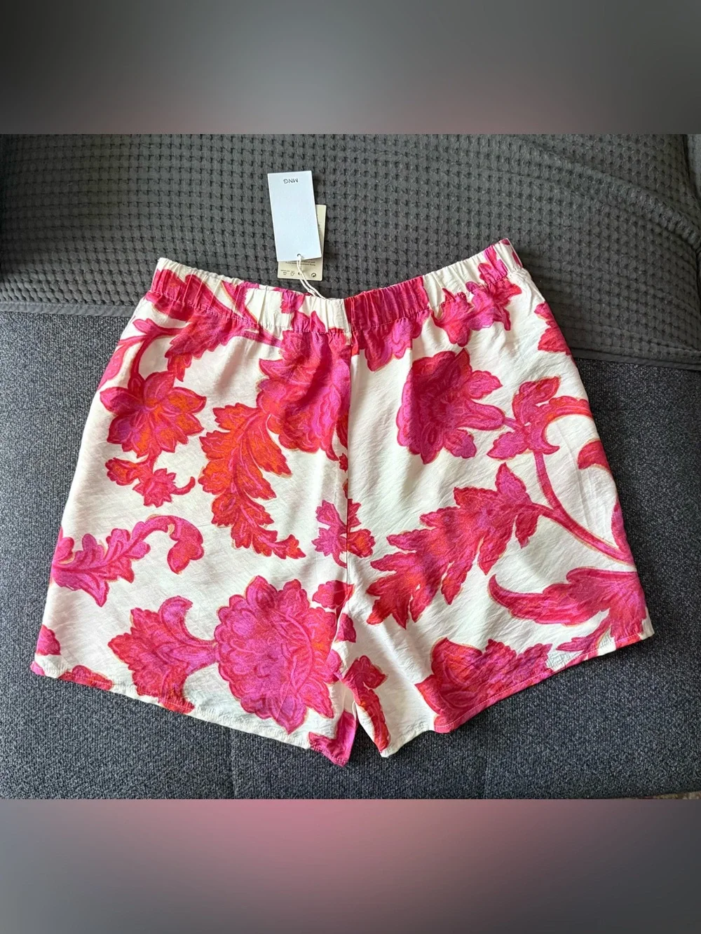 Cream Shorts with Pink Floral Print
